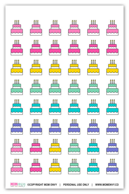 Birthday Planner Stickers - Free Birthday Cake Stickers