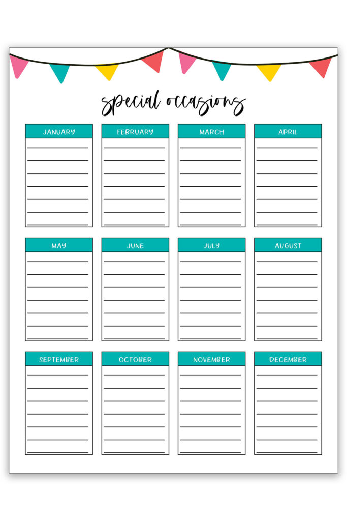 Printable Birthday Chart Template