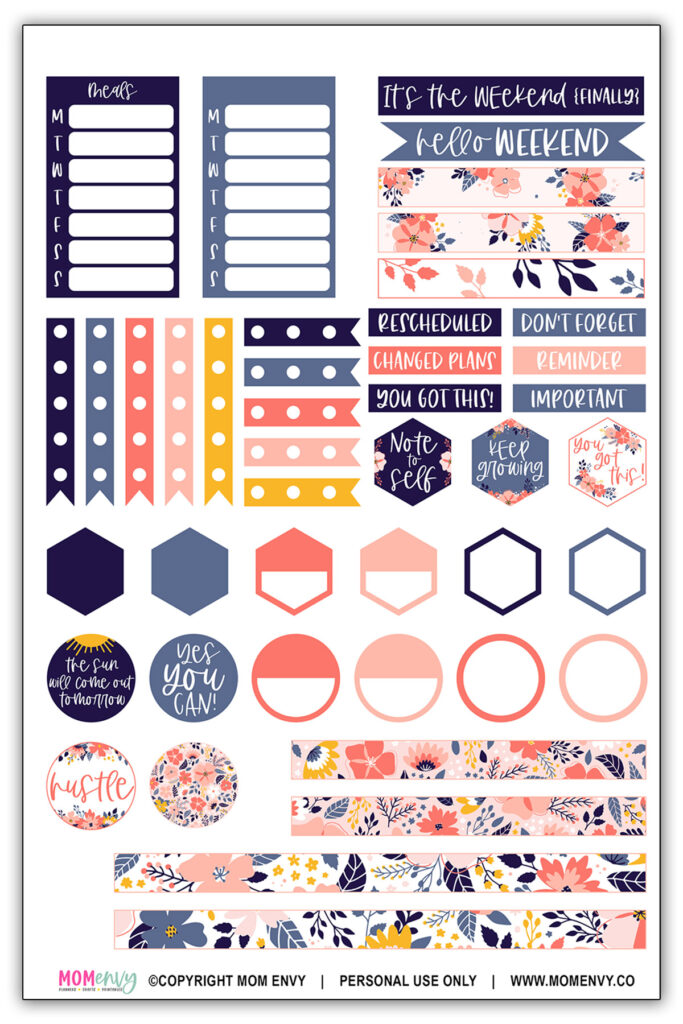 Floral Bullet Journal Sticker Sheet, Flower Planner Stickers