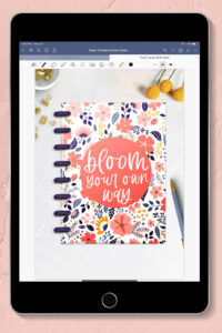 This image shows one of the digital pages from the free floral Goodnotes sticker book included in the files you can download for free at the end of this blog post.