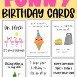 This image is of 6 of the funny homemade birthday cards you can download for free at the end of this blog post. At the top, it says 9 free printable FUNNY birthday cards! Below that are images from 6 of the cards.