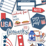 This image shows an example of some of the free Fourth of July planner stickers you can download at the end of the blog post.