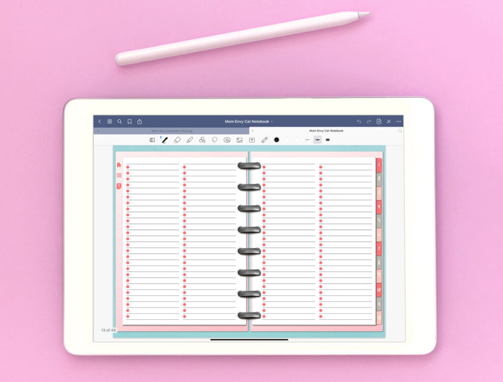 This is an image of one of the pages within the free cat digital notebook. This shows the to do list spread.
