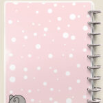 This image is of the back cover of the Free Cat Planner Cover printables available to download at the end of this post. The cover is pink with white polka dots and a small mouse in the bottom left corner.