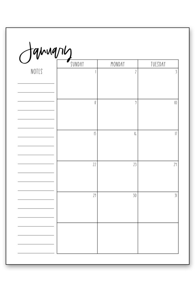 Free Printable 2023 Calendar Simple Black and White Calendar