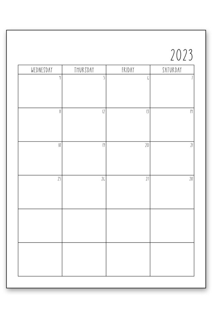 This image shows one of the free printable 2023 calendar you can get at the end of this blog post for free. This is showing the right side of January 2023.