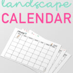 At the top, the image says free 2023 landscape calendar. Below that is an image of 3 of the months from the 2023 calendar pdf and png files you can get for free at the end of this blog post.At the bottom, it says Monday and Sunday start.