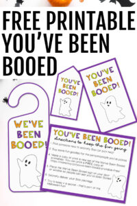 The text says Free Printable You’ve Been Booed. This image below that shows the You’ve Been Booed printable set you can get for free at the end of this blog post. This is only part of what is included in the free set.