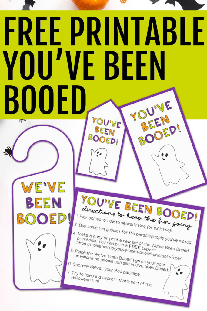 The text says Free Printable You’ve Been Booed. This image below that shows the You’ve Been Booed printable set you can get for free at the end of this blog post. This is only part of what is included in the free set.