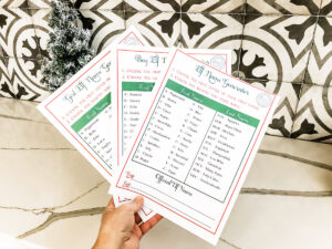 This image shows the three free Christmas elf name generator printables you can get for free at the end of this blog post.