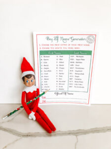This image shows one of the three free Christmas elf name generator printables you can get for free at the end of this blog post.