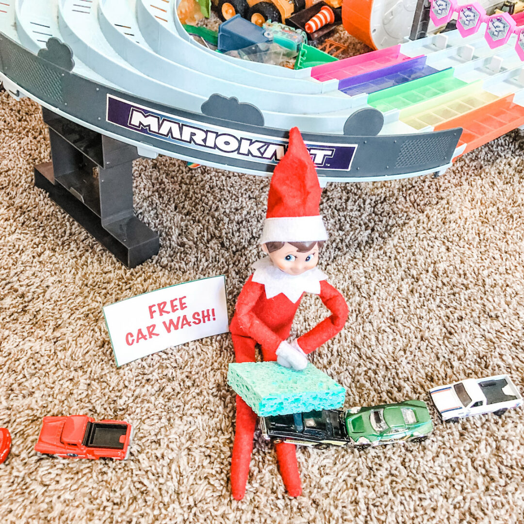 Elf-on-the-Shelf-Ideas-for-Home-Car-Wash-2 - Mom Envy