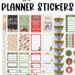At the top it says free cozy Christmas planner stickers. Below that is a picture that shows one of the free cozy Christmas planner sticker pages you can get for free at the end of this blog post.