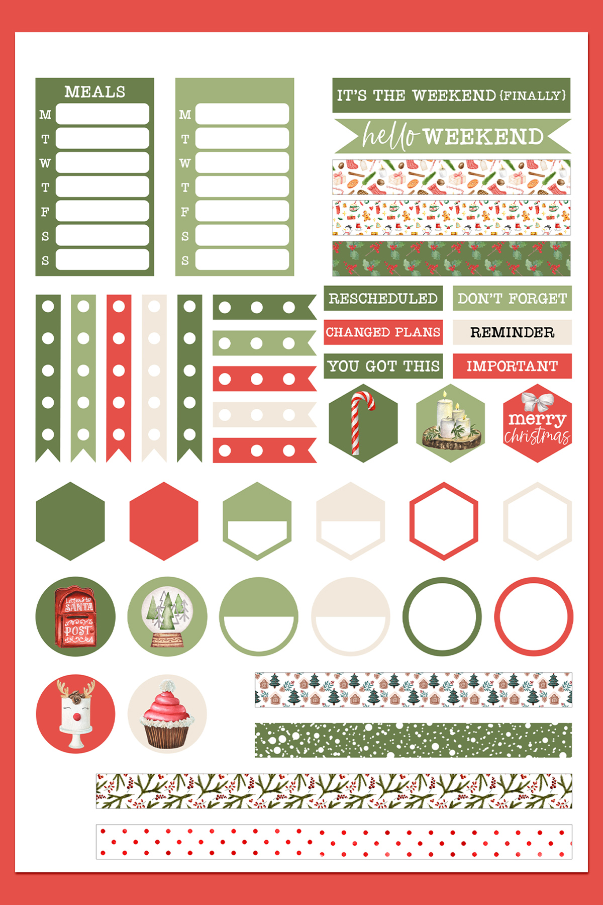 Christmas Planner Sticker Sheet, Bullet journal Stickers PNG