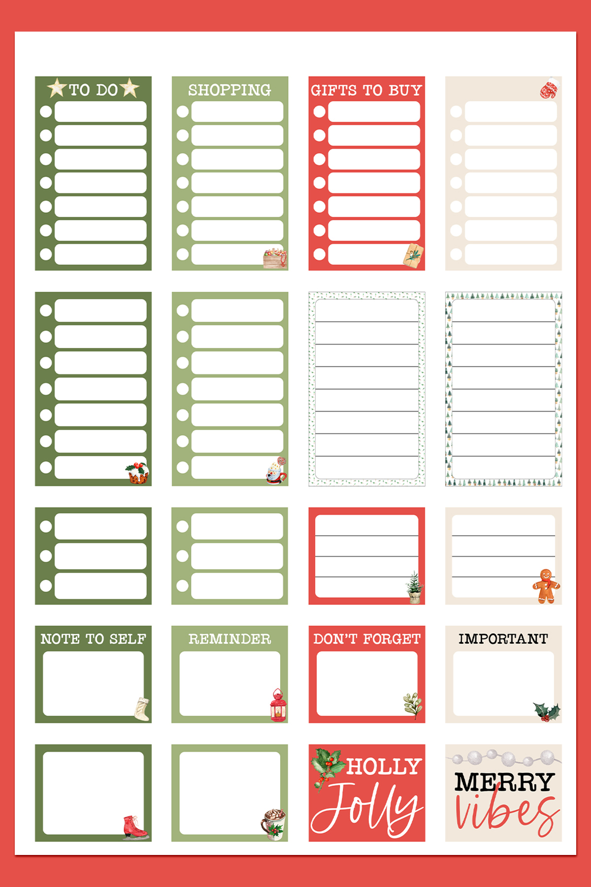 This image shows one of the free cozy Christmas planner sticker pages you can get for free at the end of this blog post.