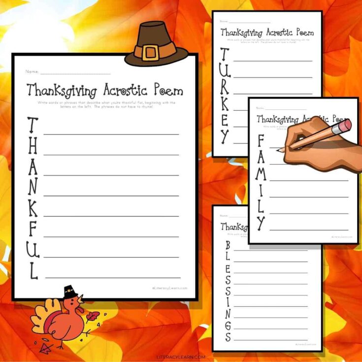 Image for Thanksgiving Acrostic Poems - 4 Free Printables