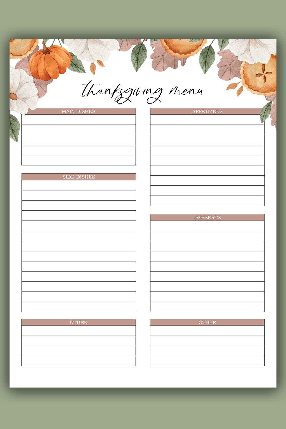 Thanksgiving Shopping List Printable