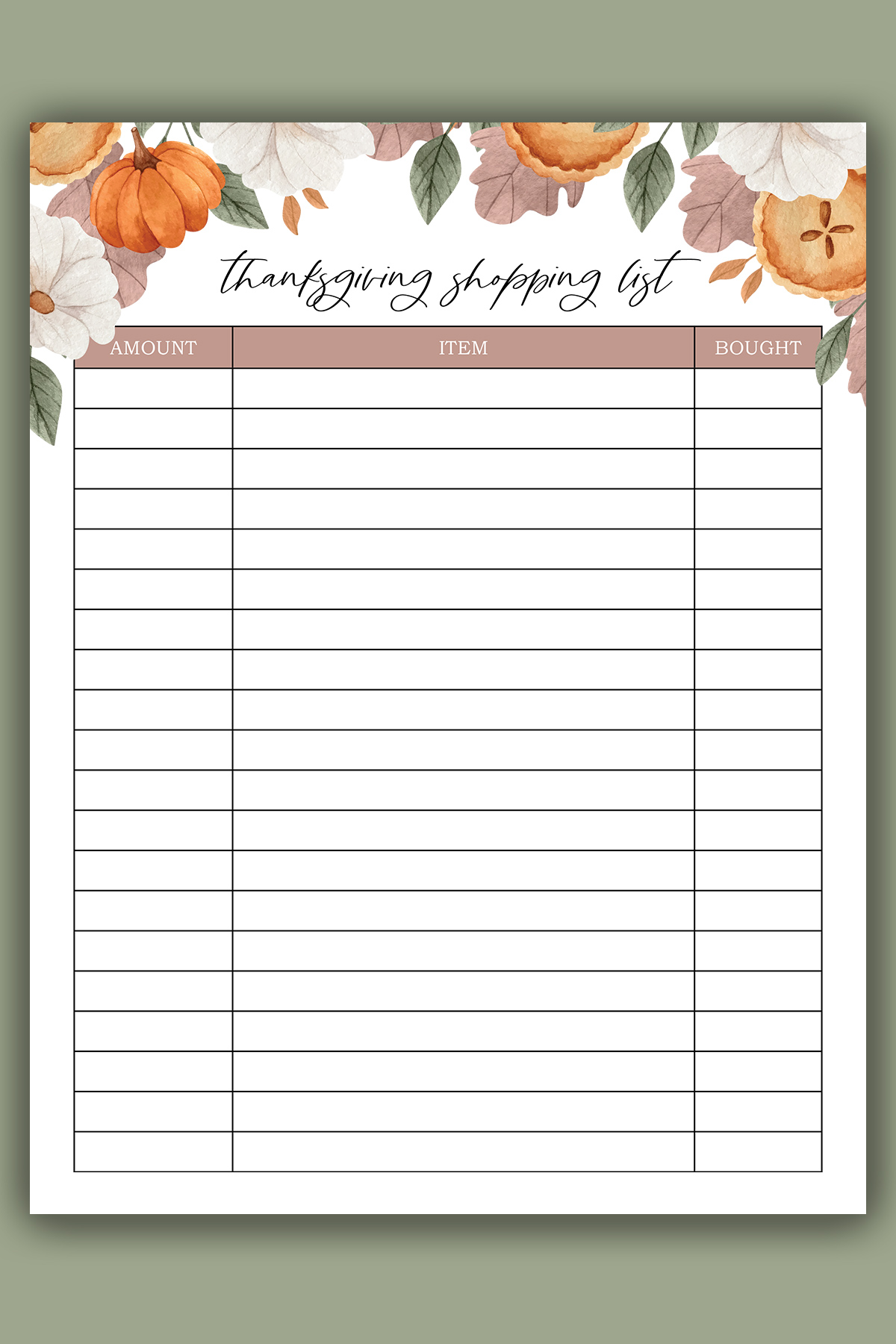 Thanksgiving Shopping List Template