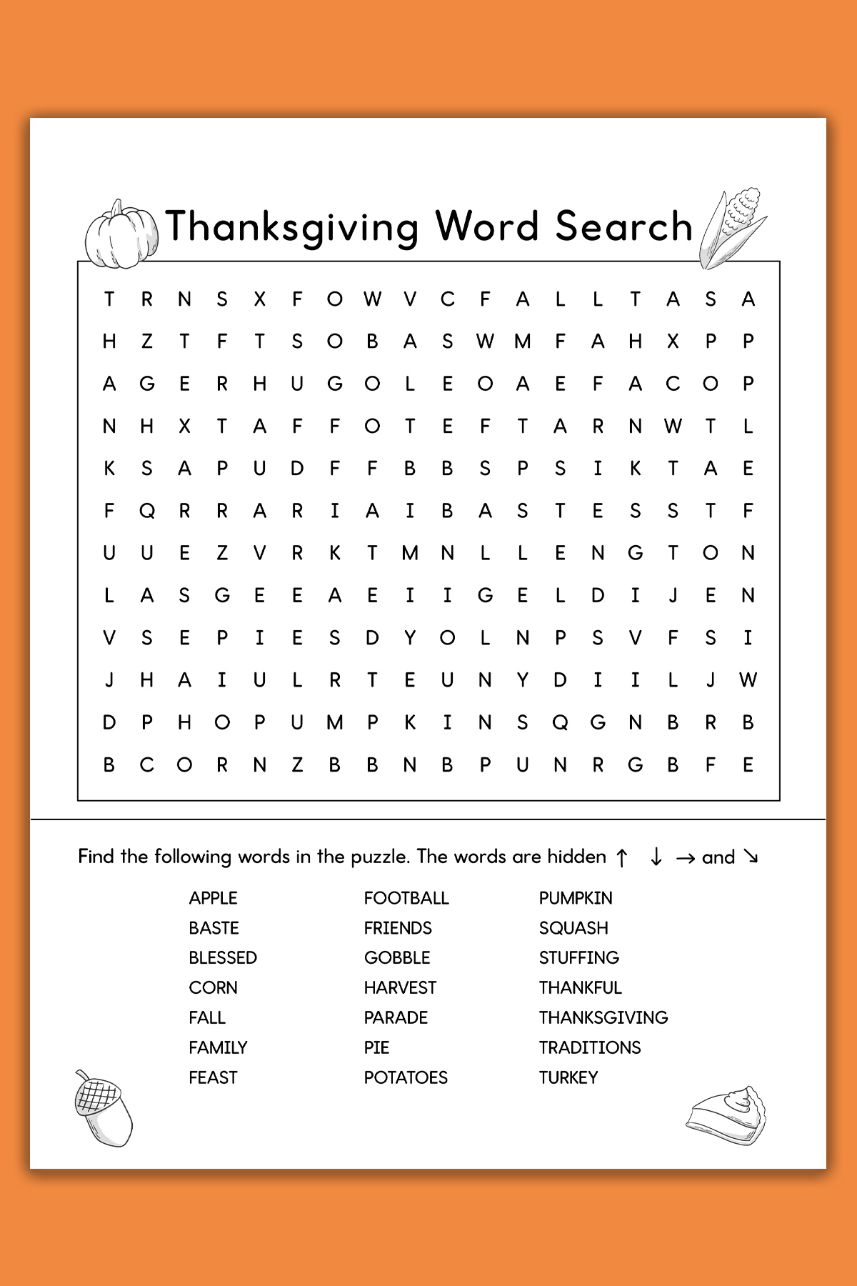 Thanksgiving Word Search Printable Set - 3 Varying Levels of Difficulty ...