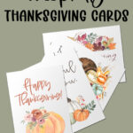 At the top, it says free pretty Thanksgiving cards. Below that are images of some of the free Thanksgiving cards you can get form the Thanksgiving cards printable set.