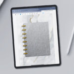 This image is showing a digital notebook on an iPad. It is open to the cover of the gray version of the free digital notebooks you can get at the end of this post.