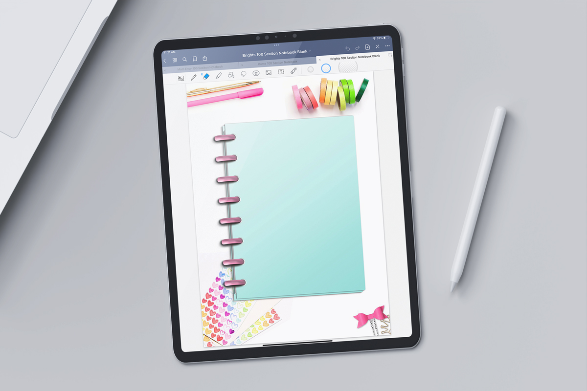 This image is showing a digital notebook on an iPad. It is open to the cover of the brights version of the free digital notebooks you can get at the end of this post.