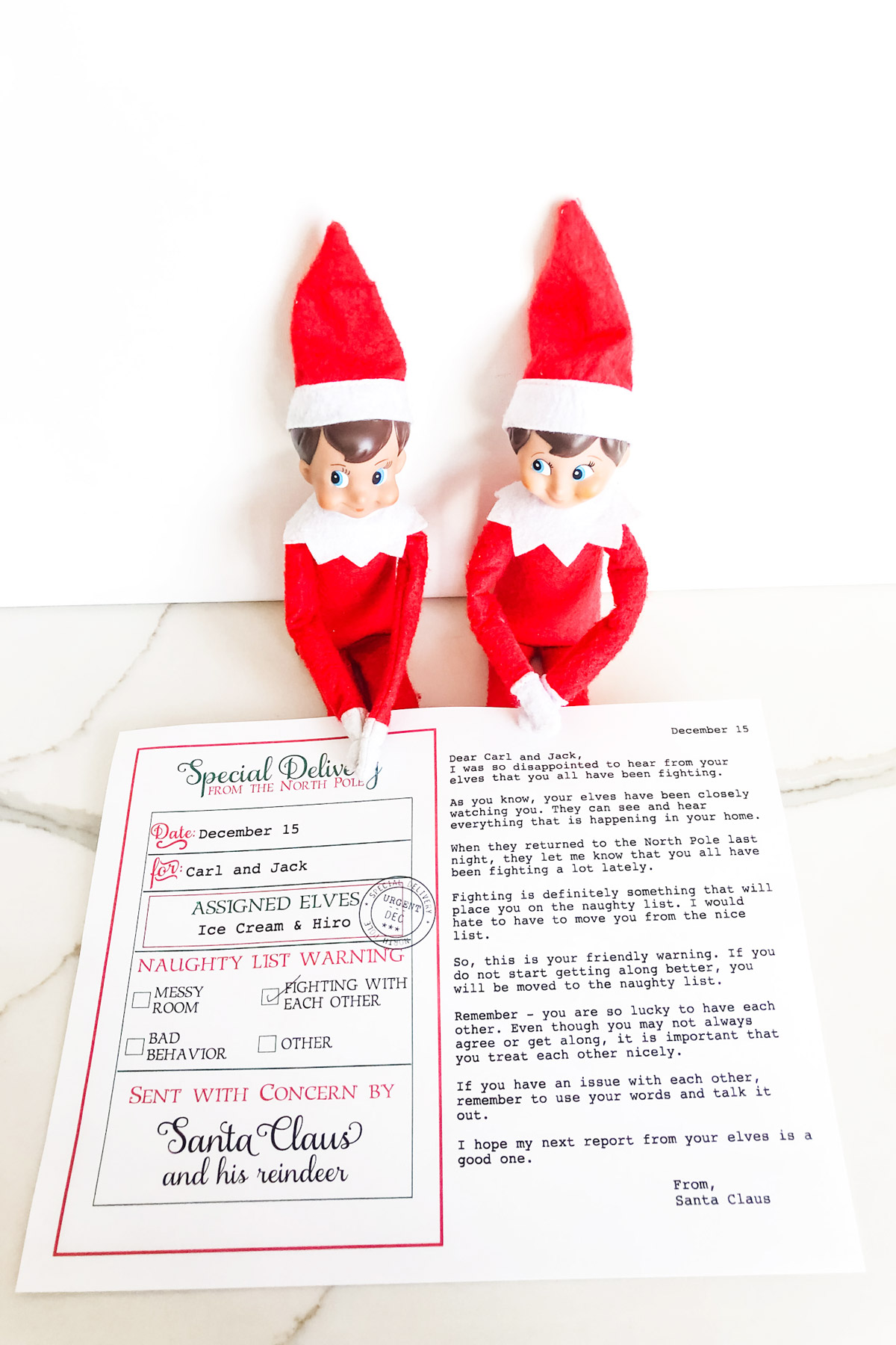 This image is showing an example of the elf warning letter free printable you can get at the end of this blog post.