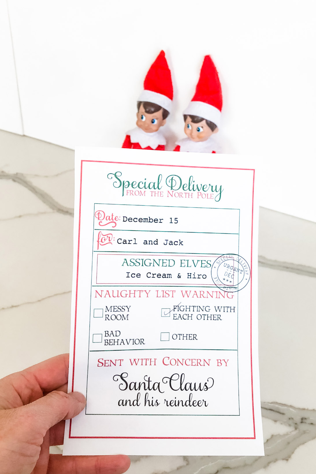 This image is showing an example of the elf warning letter free printable you can get at the end of this blog post.