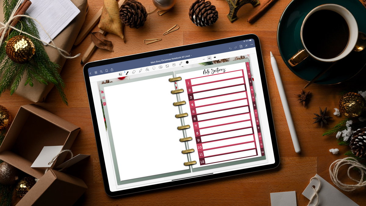 This image shows one of the pages within the free Christmas digital notebook.