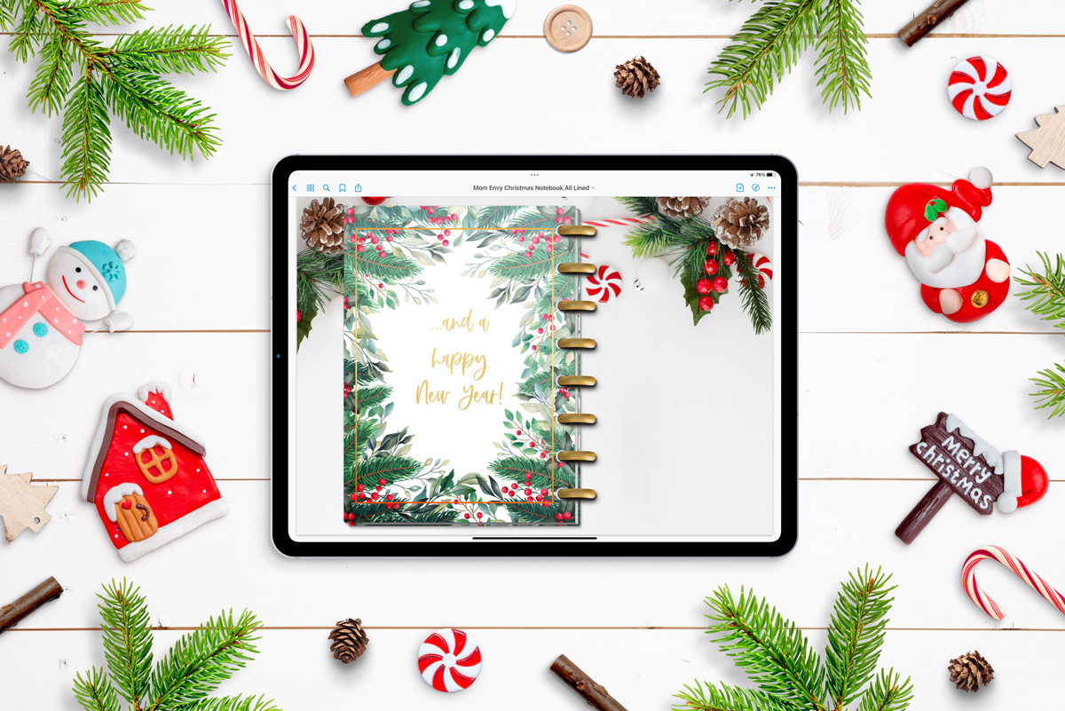 This image shows one of the pages within the free Christmas digital notebook.