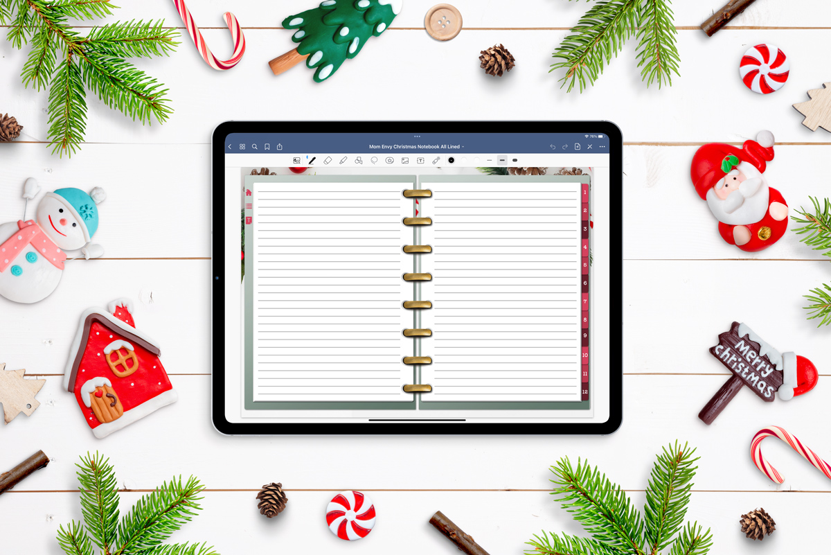 This image shows one of the pages within the free Christmas digital notebook.