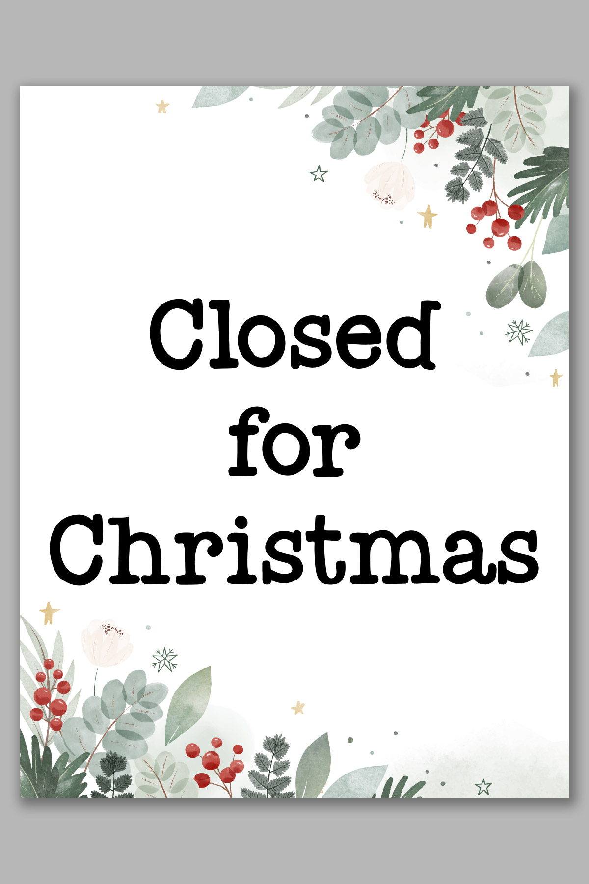 Free Printable Closed for Christmas Sign Template Set