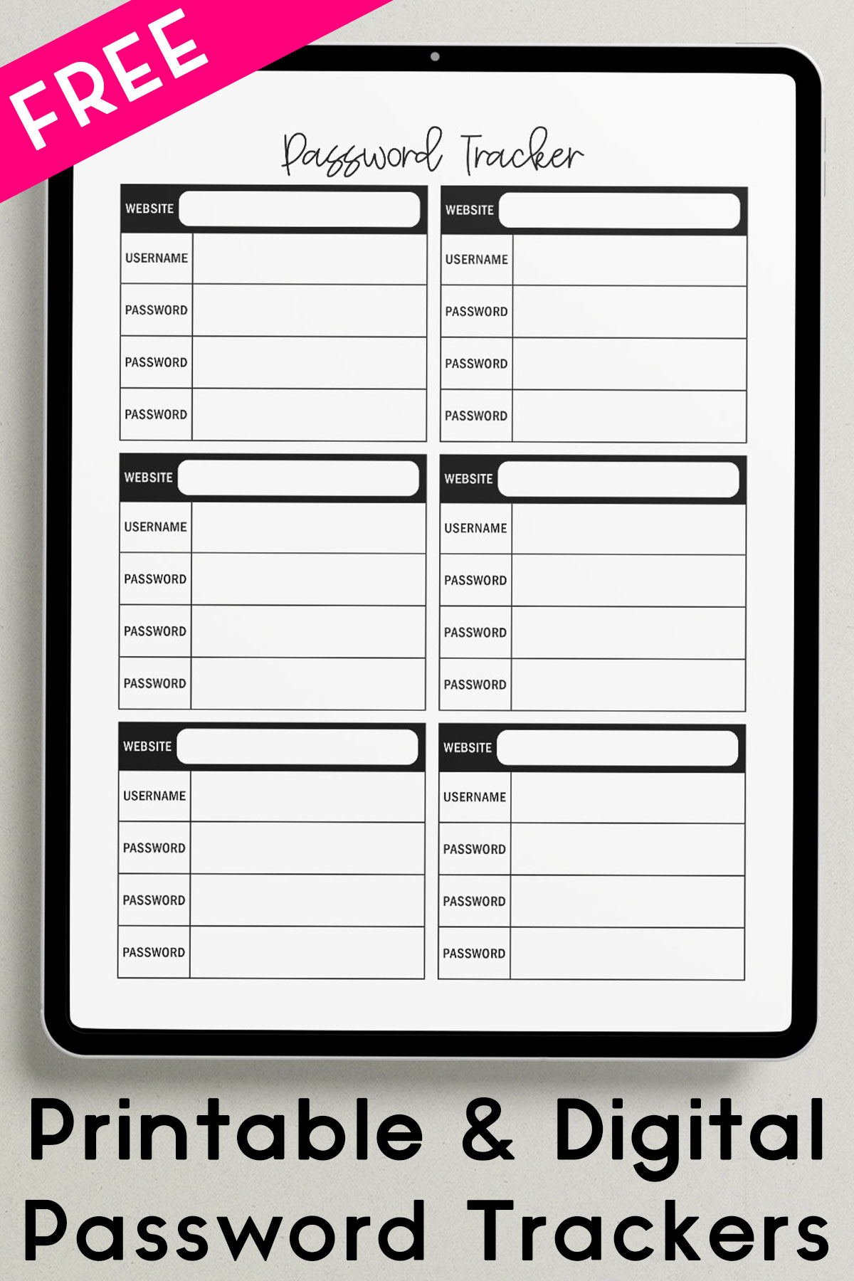 Free Printable Password Tracker  Printable password tracker, Planner  printables free, Printable planner pages