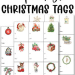 At the top it says free printable Christmas tags. Below that, it shows the 3 sheets of printable Christmas labels for gifts you can get for free at the end of this blog post.