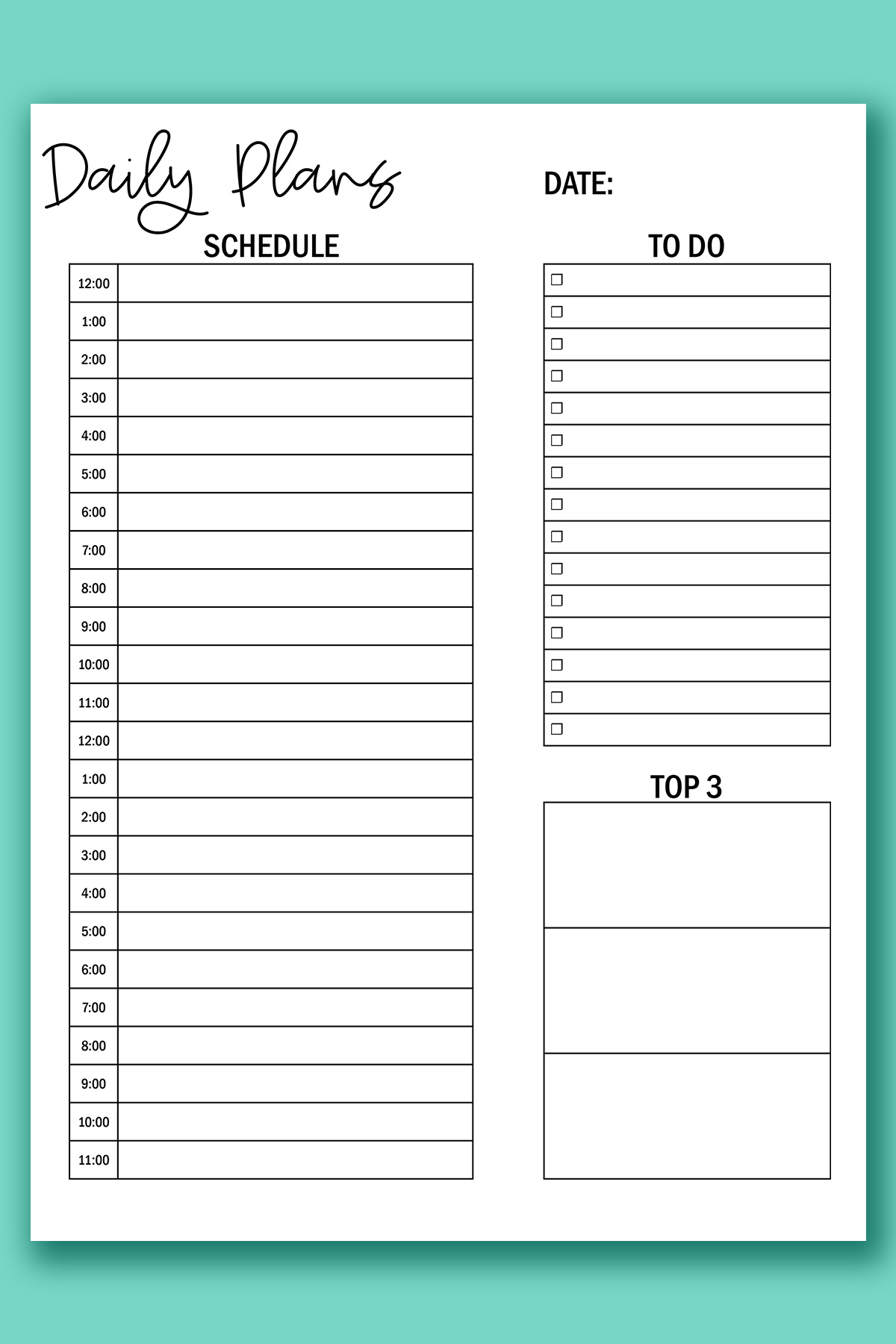 daily hourly schedule planner