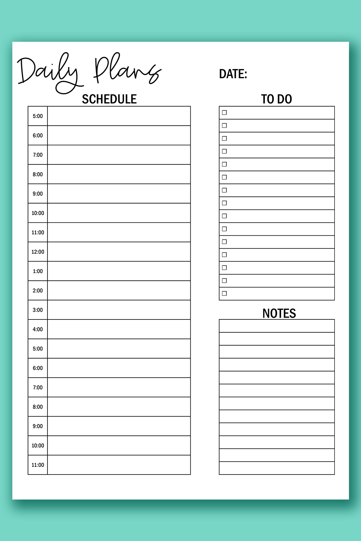 Printable Hourly Calendar Set Daily and Weekly Hourly Calendars