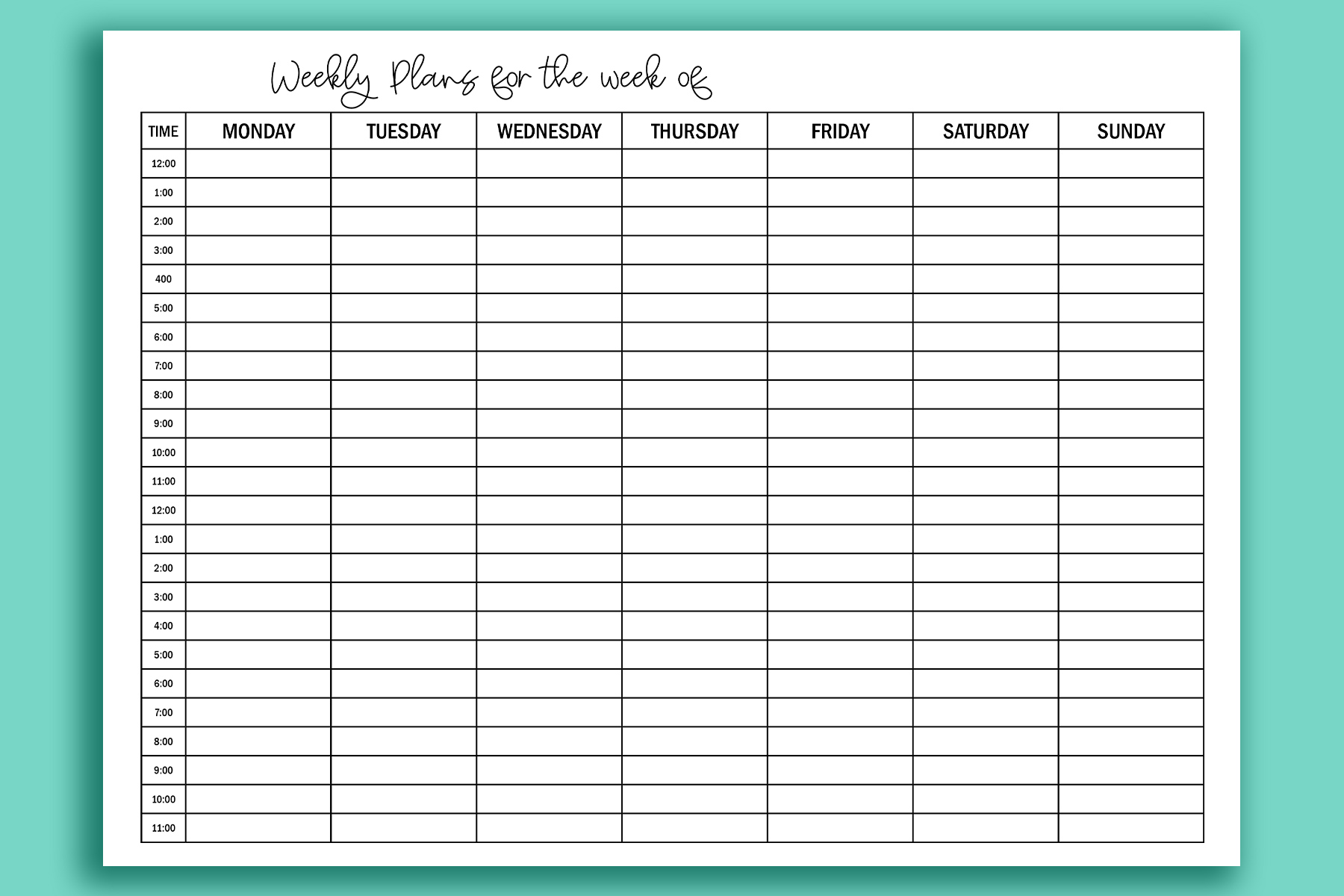 Printable Hourly Calendar Set Daily And Weekly Hourly Calendars