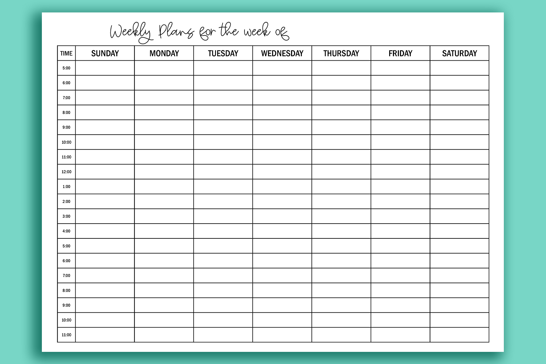 Printable Hourly Calendar Set - Daily and Weekly Hourly Calendars