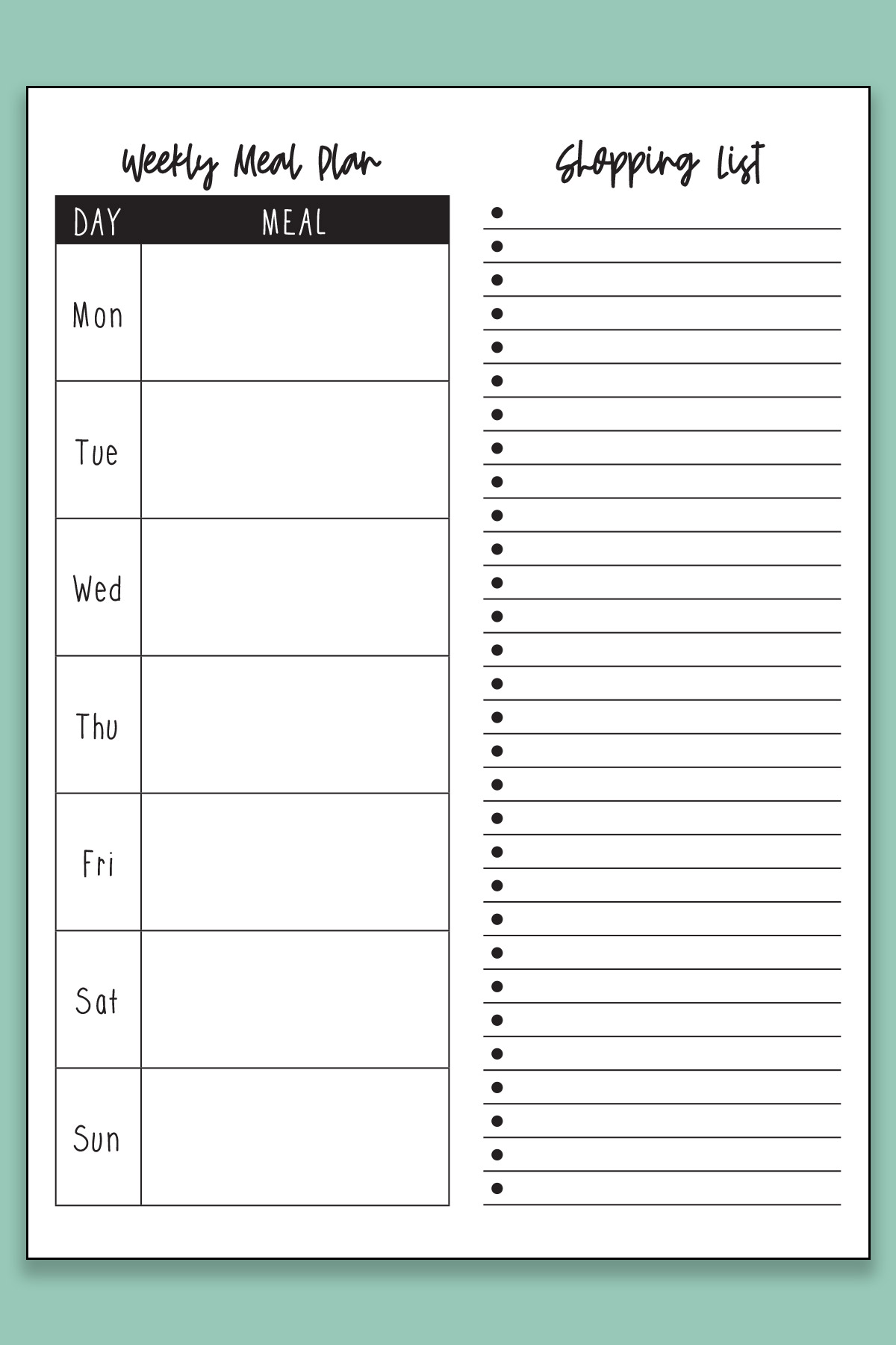 Printable Weekly Meal Planner With Grocery List 