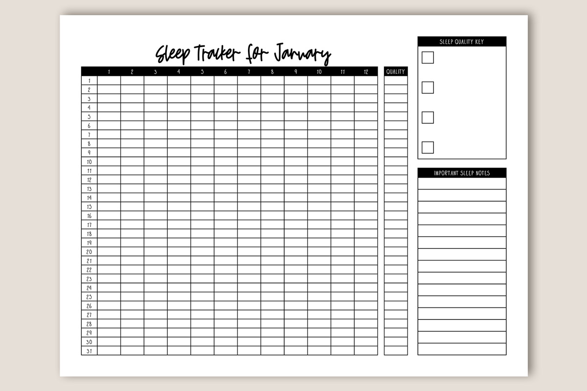 This is an image that shows the monthly version of the sleep tracker printable.