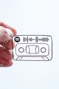 This image shows a song keychain DIY gift with a Spotify code.