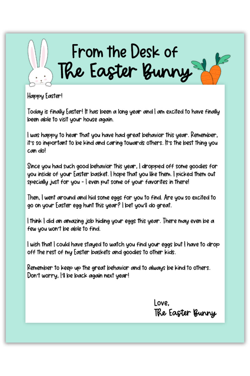 Free Easter Bunny Note Printable: Editable Letter Templates