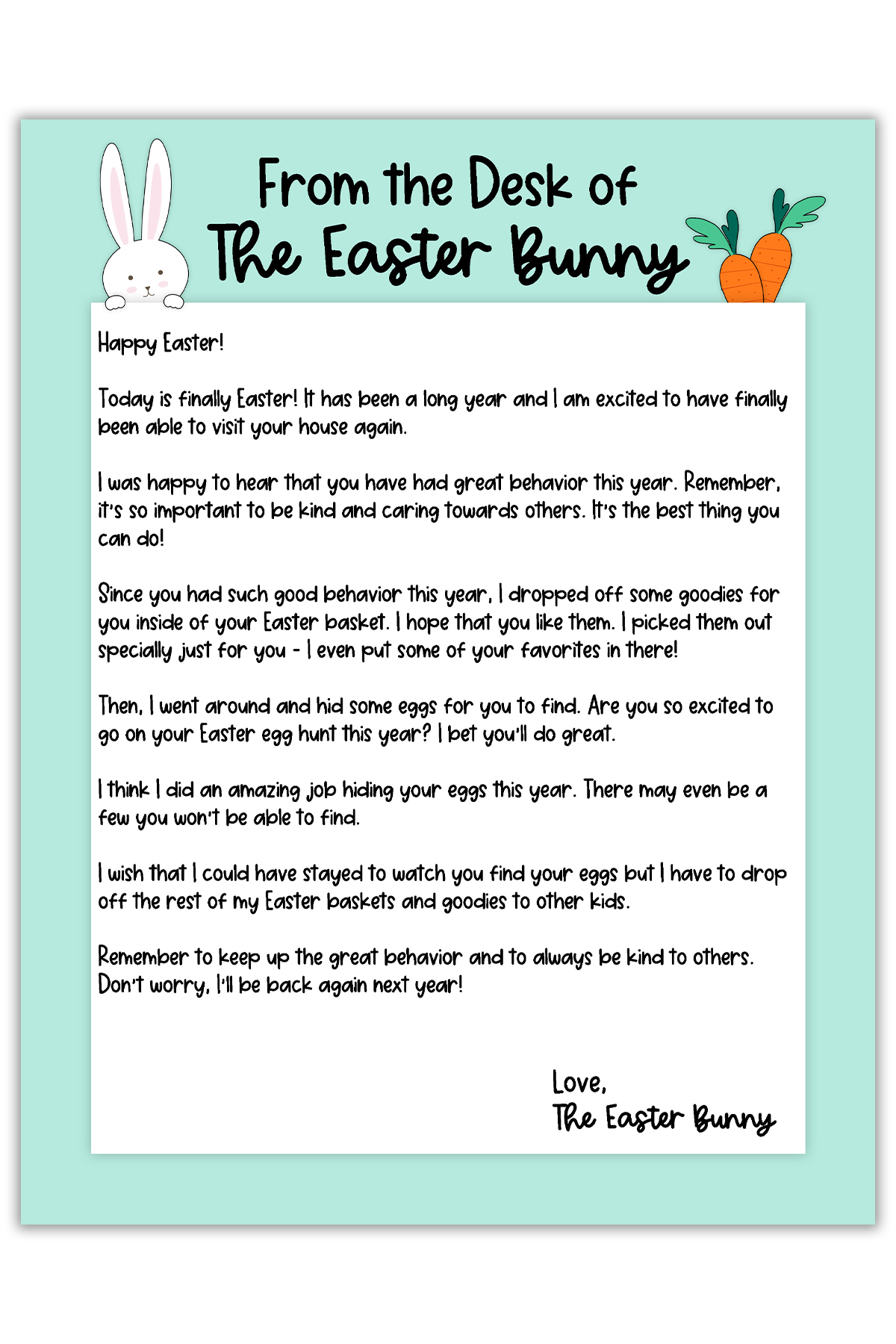 easter bunny letter template