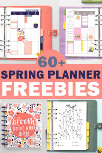In the middle it says 60+ spring planner freebies. Above and below that are images of some of the freebies from the list.