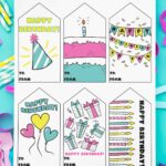 This image is showing one of the free printable birthday tags set - each tag has a different bright and bold generic birthday design.