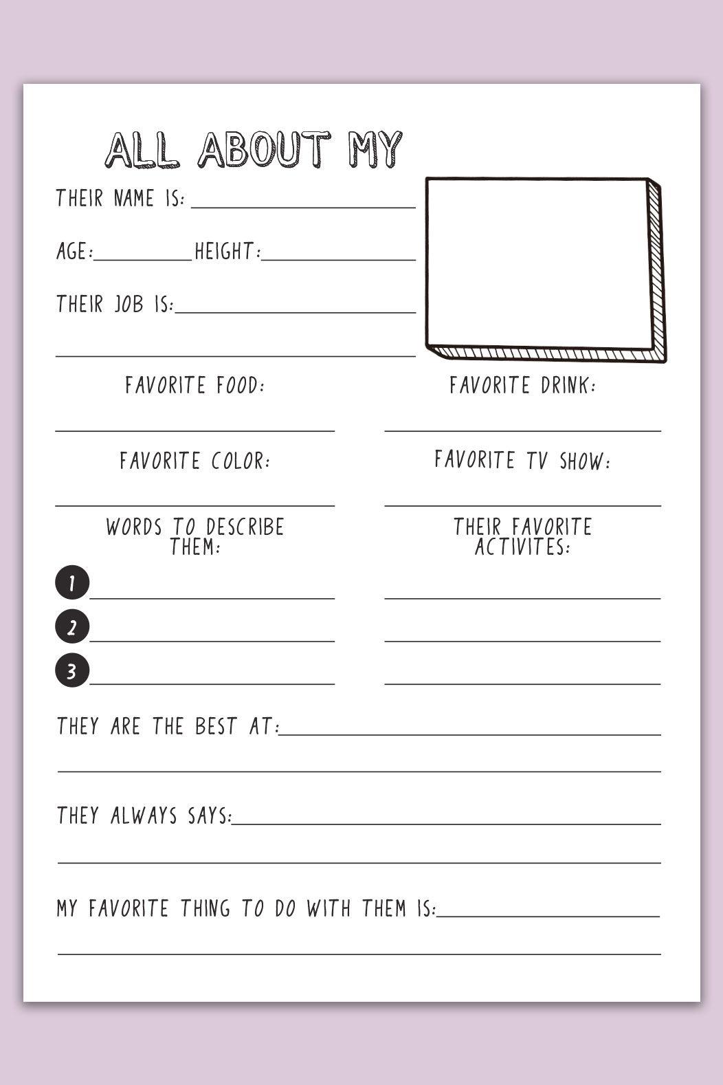 all about my mom printable