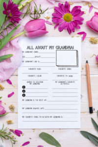 This is a picture of one of the free Mother's Day all About my Mom printable versions. This is the Grandma version.