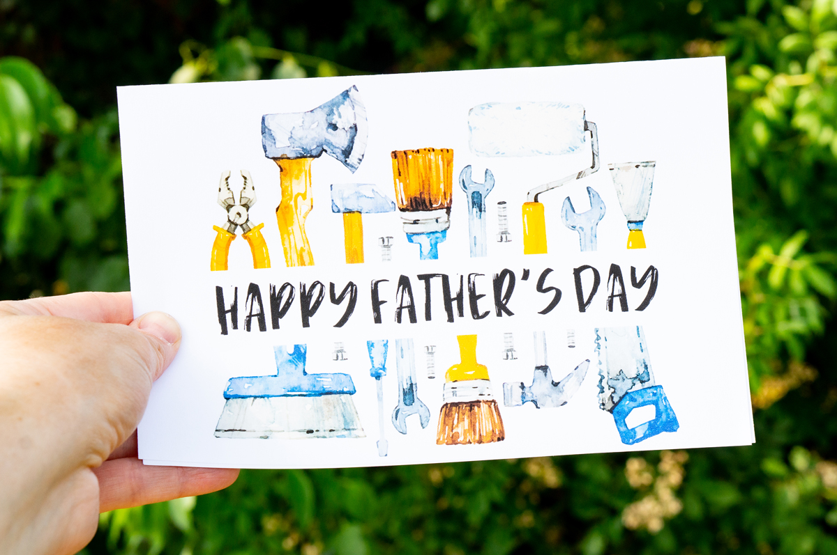 This card says Happy Father's Day" and is surrounded on the top and bottom by tools.