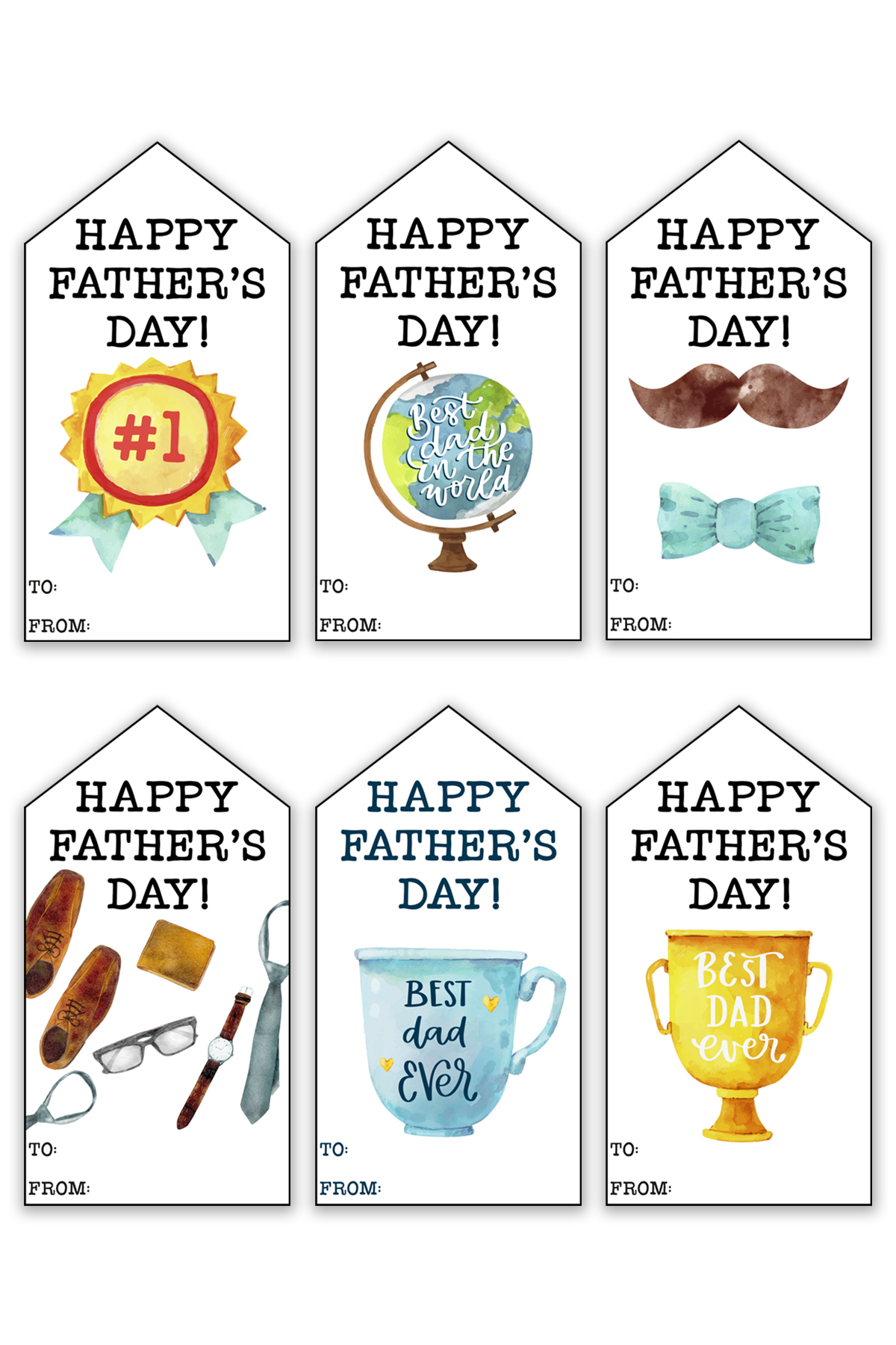 This image shows one of the pages of the Happy Fathers Day tags printable set you can get for free at the end of this blog post.