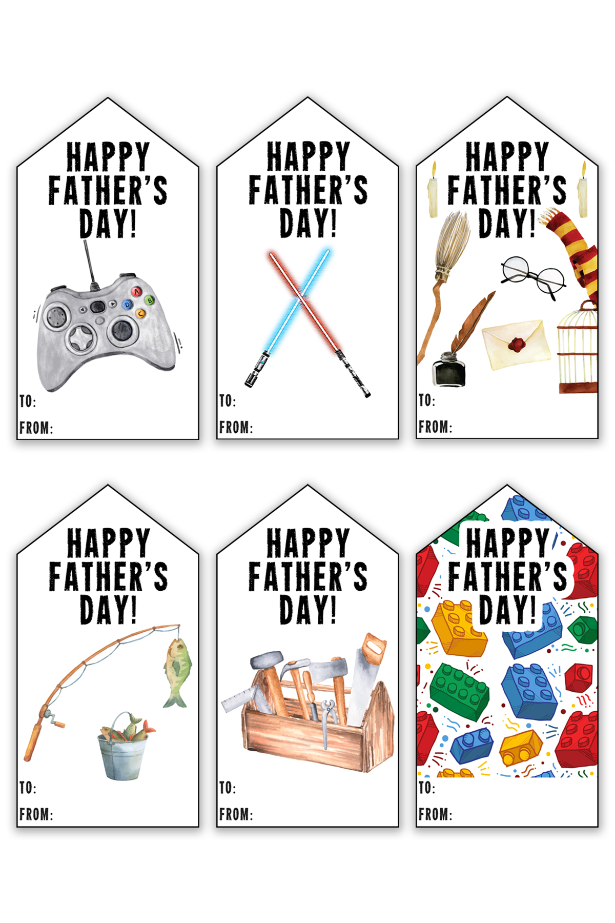 This image shows one of the pages of the Happy Fathers Day tags printable set you can get for free at the end of this blog post.